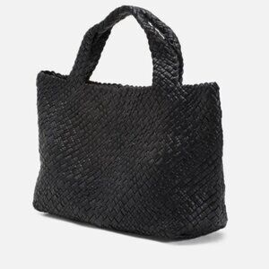 Falor Black Italian Woven Soft Leather XL Tote Shoulder Bag Purse Style F7349T K